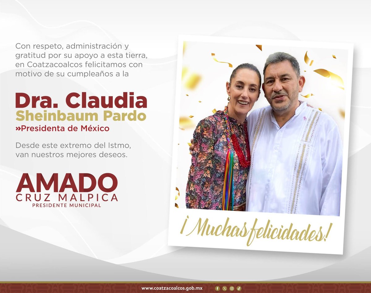 Muchas felicidades a nuestra presidenta <a href="/Claudiashein/">Claudia Sheinbaum Pardo</a>