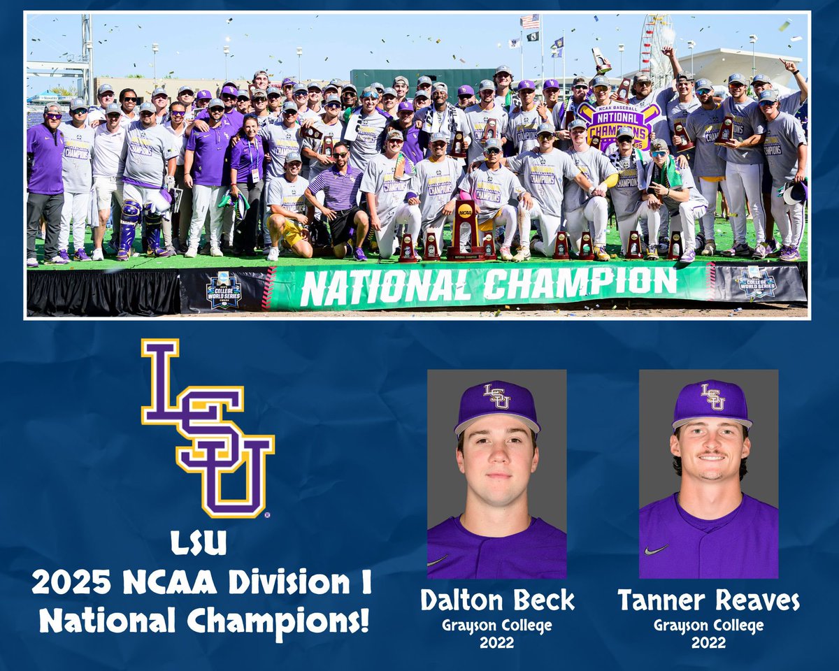 Grayson Baseball (@graysonbaseball) on Twitter photo Two former Grayson Vikings.
Now WORLD SERIES CHAMPIONS!!
Huge congratulations to Dalton Beck, and Tanner Reaves on taking home the title with LSU Baseball.
Proud to be part of your journey! #GWAY
📸: LSU Athletics
<a href="/CalHernandez1/">Cal Hernandez</a> <a href="/T_Hanson4/">Ty Hanson</a> <a href="/FlanaganConnor_/">Connor Flanagan</a> Two former Grayson Vikings.
Now WORLD SERIES CHAMPIONS!!
Huge congratulations to Dalton Beck, and Tanner Reaves on taking home the title with LSU Baseball.
Proud to be part of your journey! #GWAY
📸: LSU Athletics
<a href="/CalHernandez1/">Cal Hernandez</a> <a href="/T_Hanson4/">Ty Hanson</a> <a href="/FlanaganConnor_/">Connor Flanagan</a>