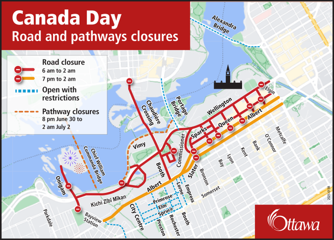 Map of downtown road closures during Canada Day.