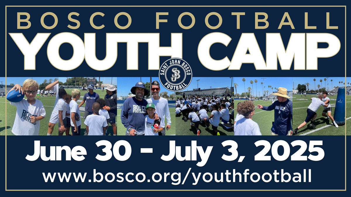It’s almost that time!  Bosco Football Youth Camp is next week.  Calling all young football players trying to get ready for your season.  Come and compete with the best! #DestinationBosco 

bosco.org/youthfootball