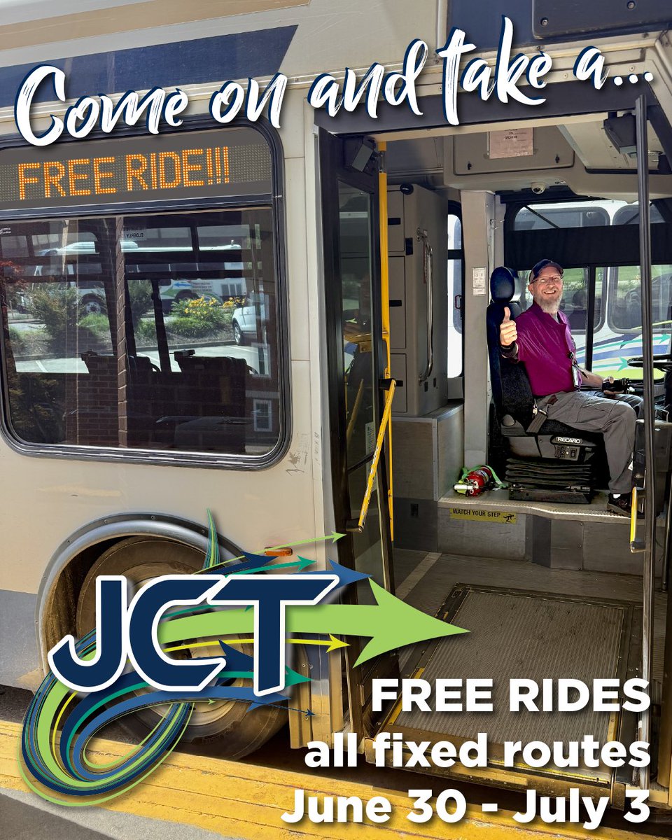 🚌 Come on and take a FREE RIDE! Johnson City Transit is offering FREE rides on all fixed routes June 30 – July 3. No fare, no hassle — just ride! 

Plan your trip at loom.ly/HVLwutQ
