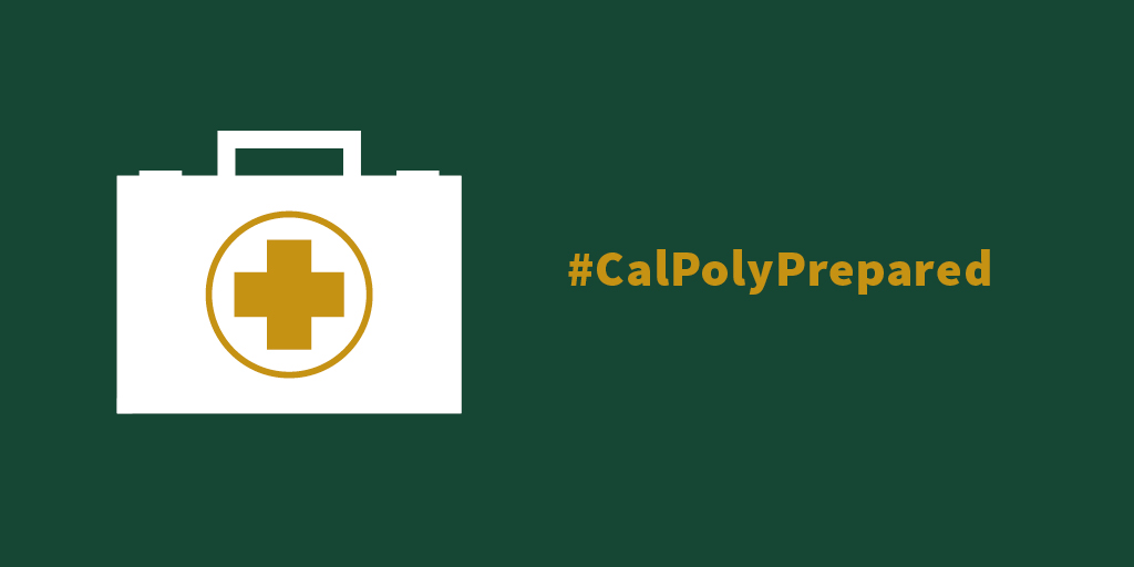 Got an emergency kit? Check it frequently to see if things need to be updated or changed out as they expire. #CalPolyPrepared