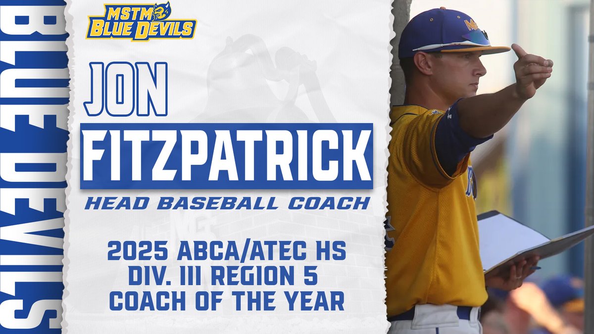 MSTM_BlueDevils's tweet photo. 𝘾𝙊𝘼𝘾𝙃 𝙊𝙁 𝙏𝙃𝙀 𝙔𝙀𝘼𝙍

Congratulation to Jon Fitzpatrick on being named the 2025 ABCA/ATEC High School Div. III Region 5 Coach of the Year!

#GoBlueDevils https://t.co/50nzknh1kl