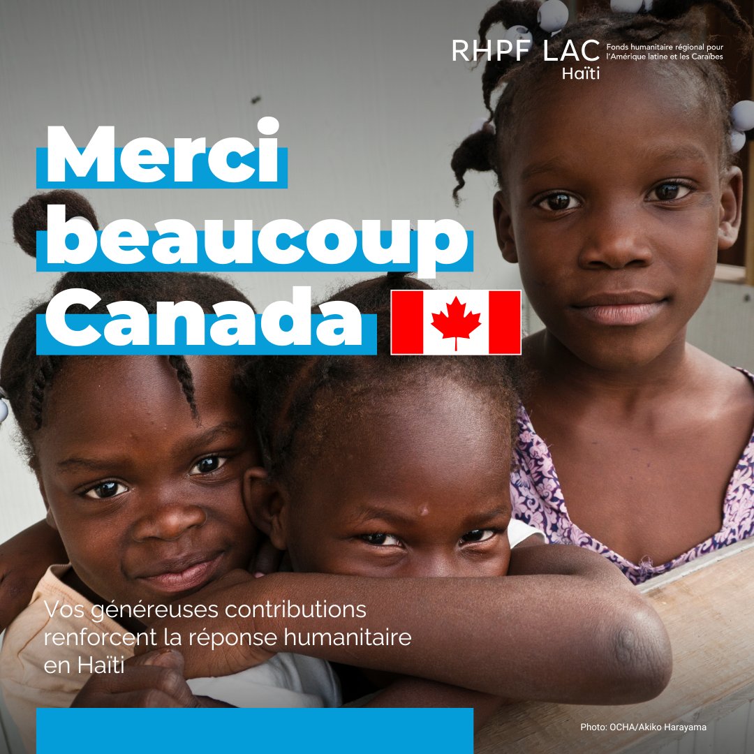 Merci au Canada pour son appui à la réponse humanitaire en Haïti 🇭🇹 à travers le Fonds régional pour l’Amérique latine et les Caraïbes. Ce soutien permet aux organisations locales de répondre plus efficacement aux besoins urgents des communautés. La localisation en action.