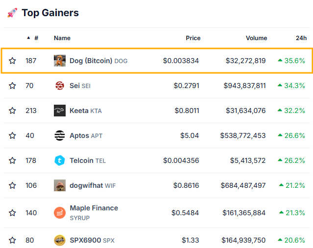 🚨 BREAKING: According to <a href="/coingecko/">CoinGecko</a>, $DOG is the top-performing token in the top 300 over the past 24 hours.

Probably nothing.