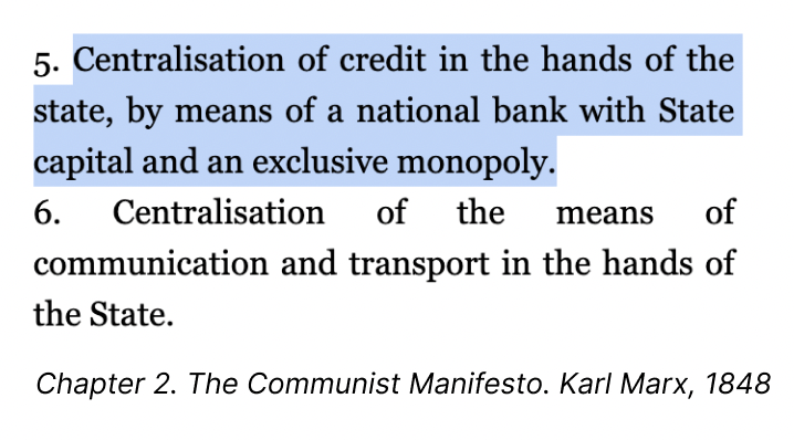 When people suggest we "end the FED" they are not extremists, they are suggesting that we end a key tenants of Karl Marx's Communist Manifesto which time has proven to be a failed experiment (along with other tenants of communism)

In this light, KEEPING the FED is extremist