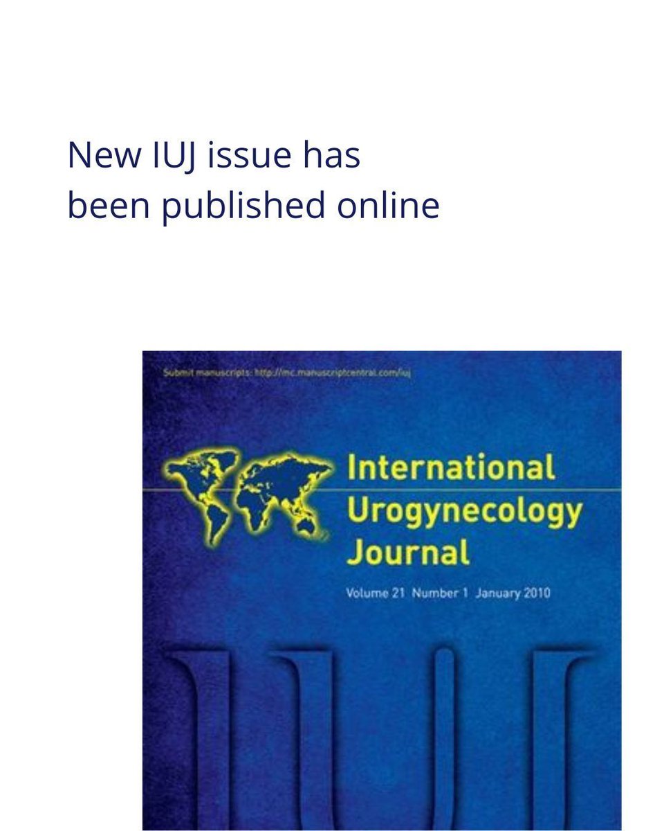 📖 May issue of @iuj_bluejournal is online now!

📌 link.springer.com/journal/192/vo… 

<a href="/iugaoffice/">International Urogynecological Association (IUGA)</a> @clinmedjournals 

#urogynecology #pelvicfloor #obgyn #iuj_bluejournal