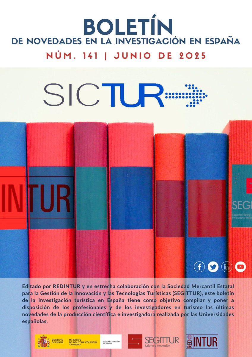 Ya puedes consultar el boletín mensual de la REDINTUR (junio 2025) con las últimas noticias del sector, investigaciones y llamadas a autores para congresos y publicaciones.
Descárgalo en buff.ly/Q8xvxWa
#REDINTUR #boletín #turismo #Segittur #junio25