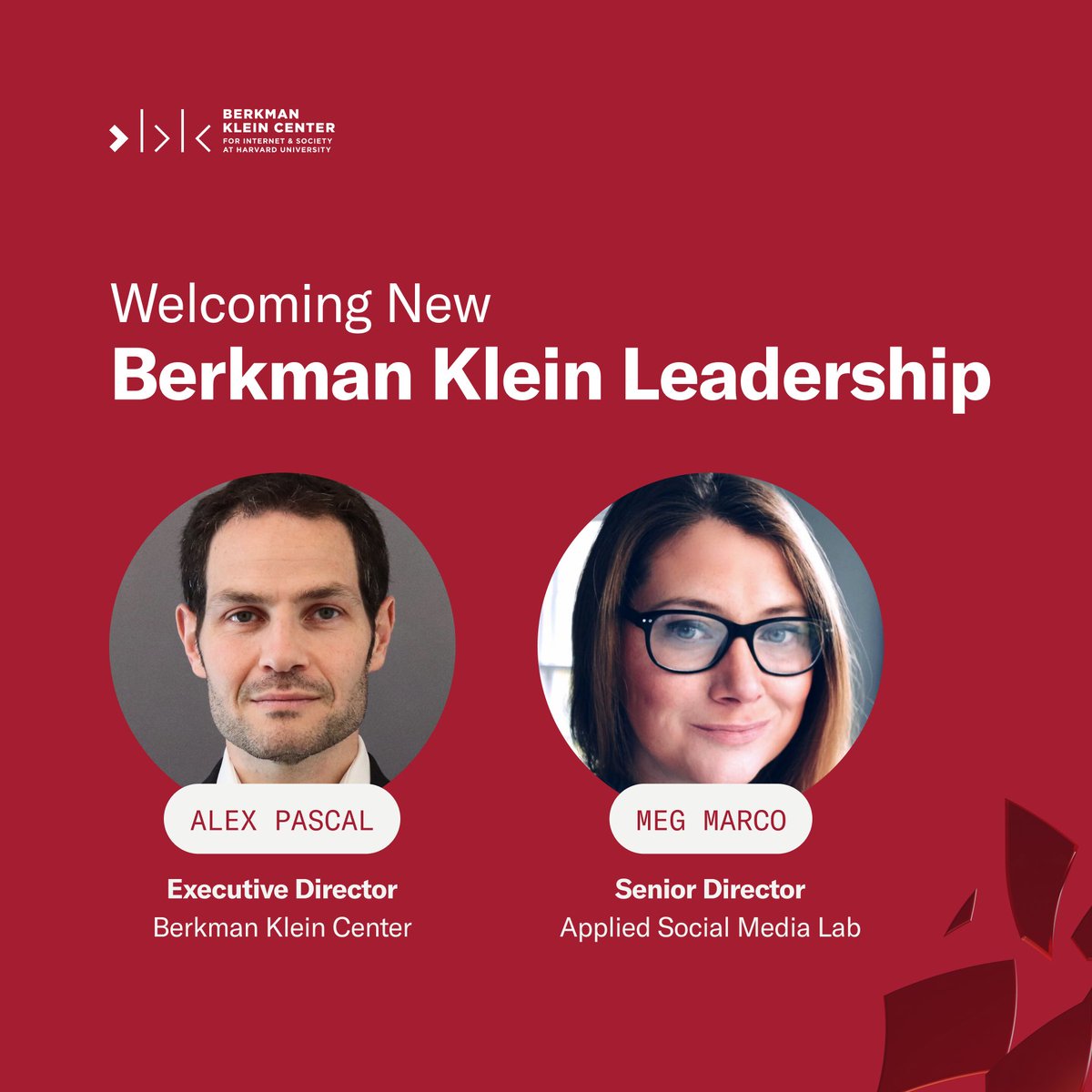 BKC has two major leadership updates, welcoming Alex Pascal as Executive Director and appointing <a href="/meghann/">Meg Marco</a> as Senior Director of <a href="/TheLabBKC/">Applied Social Media Lab</a>. Stay tuned for more on these exciting changes.

Read the news here: cyber.harvard.edu/story/2025-06/…
