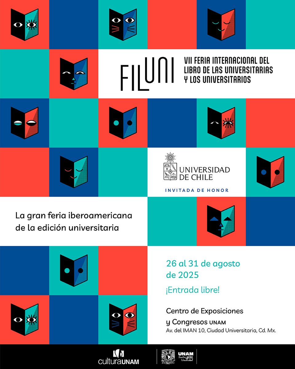 VII Feria Internacional del Libro de las Universitarias y los Universitarios
Centro de Exposiciones y Congresos de la UNAM | 26 al 31 de agosto
Invitada de honor: Universidad de Chile
Visita: filuni.unam.mx/eventos/
Texto e imagen: <a href="/unam_psicologia/">Facultad de Psicología de la UNAM</a>