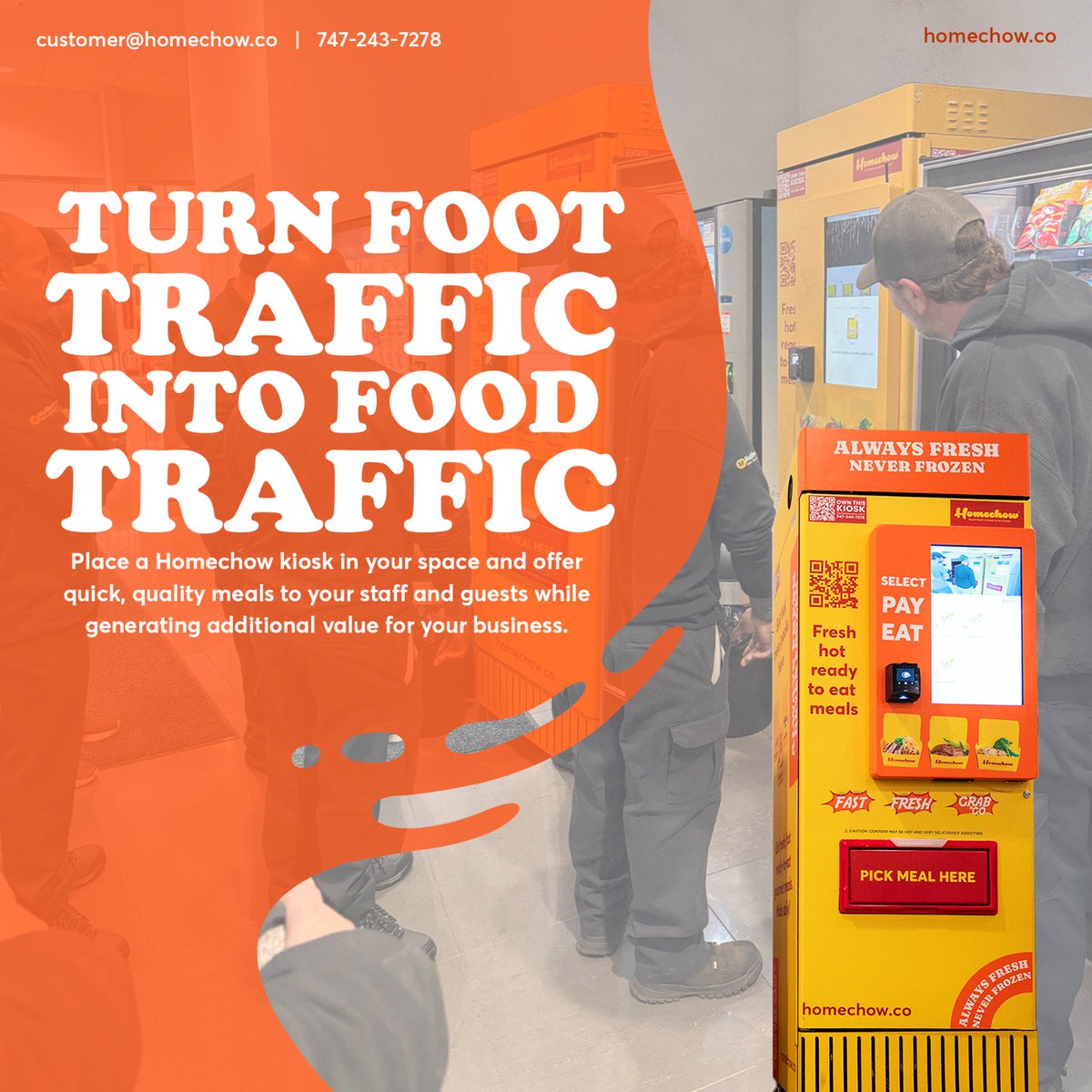 Thinking like a boss this Tuesday?
Let make some money moves.

Turn foot traffic into food traffic.
Place a Homechow kiosk in your space:

Hot meals
Happy staff &amp; guests
Extra revenue, no hassle

Smart move. Fast setup.
DM us or visit: homechow.co 
#Tuesday