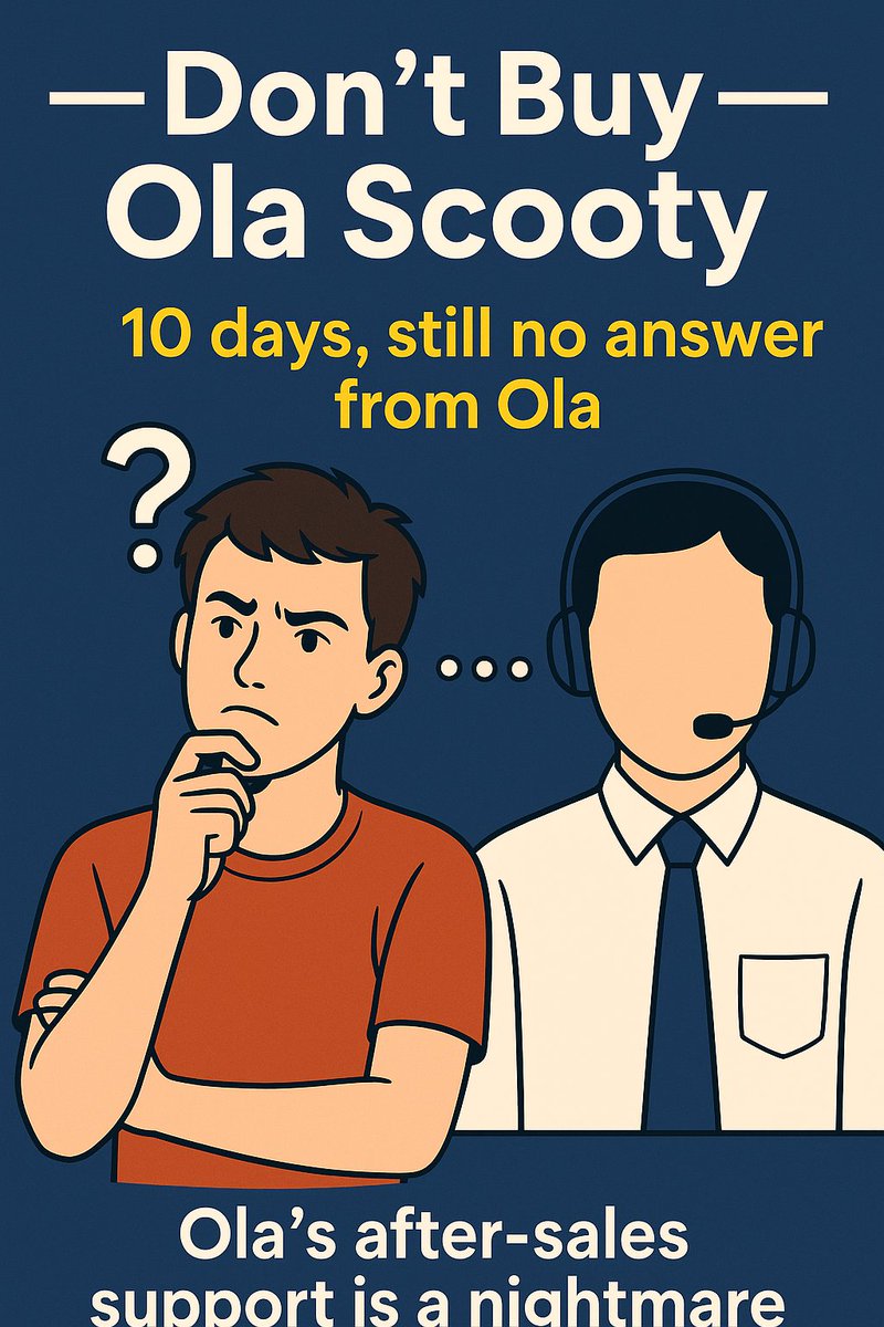 Johnaggala's tweet image. It's been 10 DAYS and still no reply from Ola @OlaElectric
My scooter is lying in the service center. Complaints ignored. Calls unanswered.
Why should a paying customer suffer like this?

Ola's customer service is just silence.

#OlaElectric #EVDisaster #NoSupport #OlaServiceFail