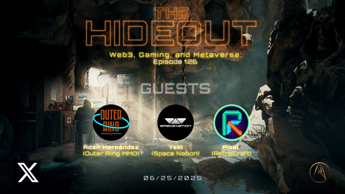 The Hideout (@thehideout_show) on Twitter photo 🌐The Hideout - Ep. 126 - Web3 Gaming and Metaverse - Guests: <a href="/SpaceNationOL/">Space Nation 🛸</a>, <a href="/OuterRingMMO/">Outer Ring MMO 🪐</a>, and <a href="/RetroCraftio/">RetroCraft</a>!🌐
Join us tomorrow at 10 AM PT / 1 PM ET for a fun discussion with our guests!
x.com/i/spaces/1zqKV…
#Satoshiverse 🌐The Hideout - Ep. 126 - Web3 Gaming and Metaverse - Guests: <a href="/SpaceNationOL/">Space Nation 🛸</a>, <a href="/OuterRingMMO/">Outer Ring MMO 🪐</a>, and <a href="/RetroCraftio/">RetroCraft</a>!🌐
Join us tomorrow at 10 AM PT / 1 PM ET for a fun discussion with our guests!
x.com/i/spaces/1zqKV…
#Satoshiverse