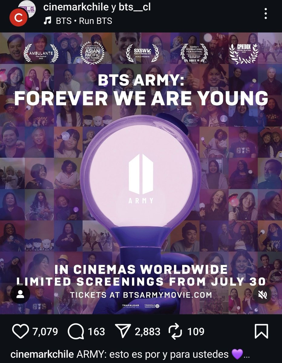 BTSDailyChile's tweet photo. ARMY 📣

Les dejamos las instrucciones para reportar el documental a Big Hit:

Asunto: Alert: Unauthorized documentary uses the name of ARMY and will be screened in cinemas across multiple countries

Texto: We kindly request your attention regarding a documentary being screened in cinema chains across several countries, which is using the name of ARMY without authorization.
It is being promoted by individuals who have previously called for a boycott of BTS members, and it concerns us that they are now profiting from the name of the group and the fandom without official backing.

📍 Para ARMY de Chile, adjuntar lo siguiente:
* Link: https://t.co/6QSpwu09x8

* Imágenes que se adjuntan de las publicaciones en redes sociales de Cinemark Chile.

📍 Para ARMY de otros países, copiar los links e imágenes de las redes sociales de los cines de sus países. 

Link denuncia:
https://t.co/ov53dKTQvB