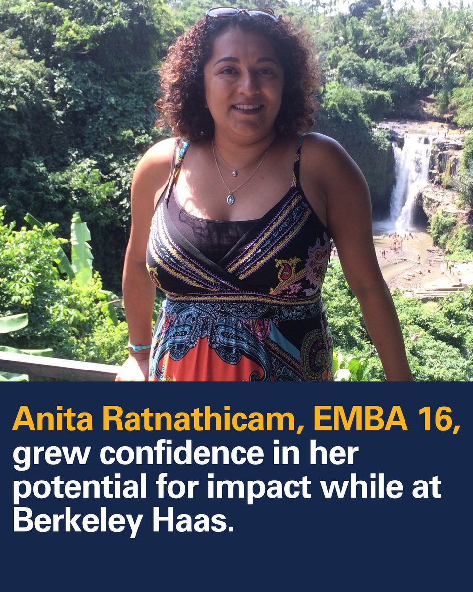 BerkeleyHaas's tweet photo. Anita Ratnathicam, EMBA 16, grew confidence in her potential for impact while at #BerkeleyHaas.
The #DefiningLeadershipPrinciples drew her to Haas, and she says that even at events she attends now, “They are the thread that connects everybody in the room.” https://t.co/zxPptU6Kkm