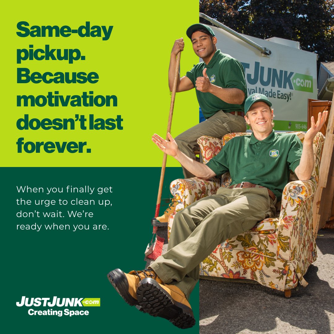 Got the urge to declutter? Don’t let that motivation fade! Our same-day pickup is here to help you clear out the old and refresh your space. We’re ready when you are! Book JUSTJUNK online: 1l.ink/Q5BQK88 #JUSTJUNK #CreatingSpace #SameDayPickup #JunkRemoval #DeclutterNow