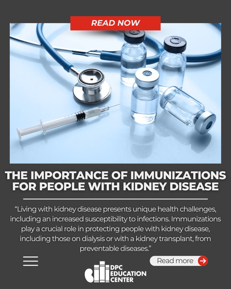 🛡️Staying protected starts with prevention!
People living with CKD have a higher risk of infection, making vaccines even more important. From flu &amp; COVID-19 to RSV &amp; hepatitis B, immunizations offer critical protection—especially for those on dialysis.
👉 dpcedcenter.org/news-events/ne…
