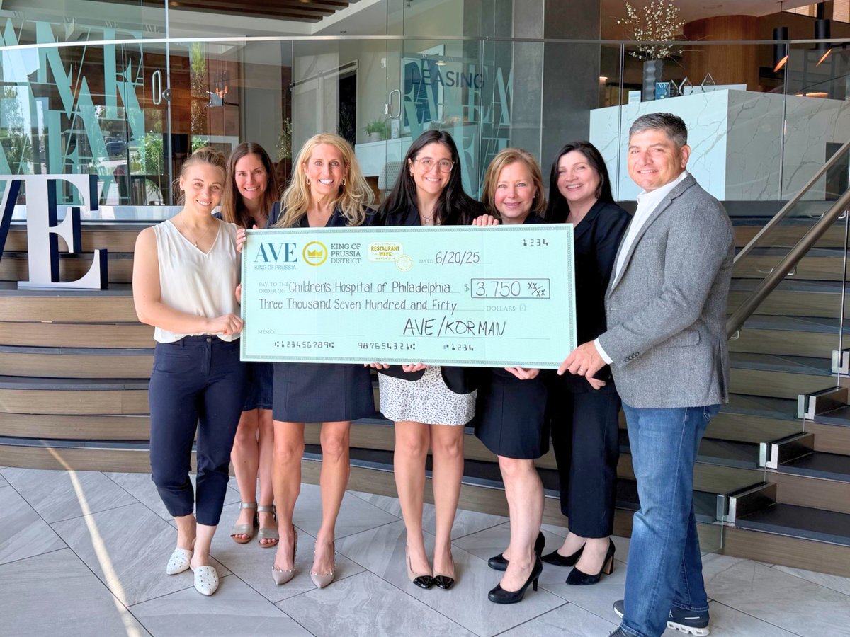 Last week, we had the honor of presenting $3,750 to <a href="/ChildrensPhila/">Children's Hospital</a>, raised from every apartment home lease signed during King of Prussia District’s Restaurant Week. We’re proud to support CHOP and the KOP District!

#AVELiving #AVEinACTion #kingofprussia #kop...