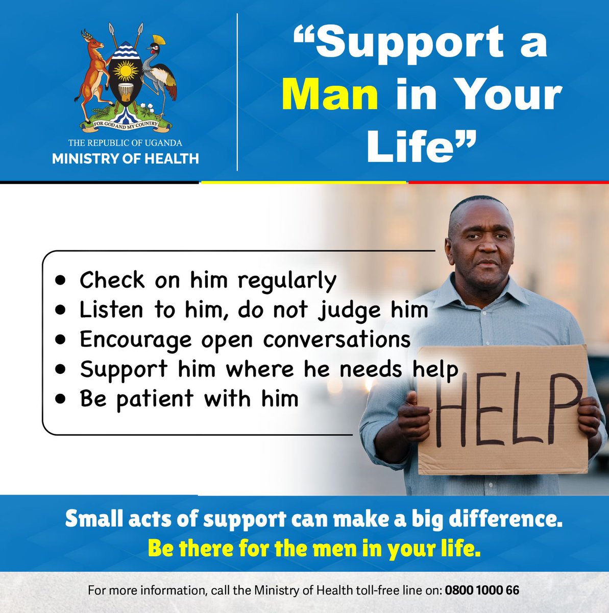 Mental health is as important as physical health. 
June is Men’s mental health awareness month. We should support the men in our life. 

Men, reach out to a health worker, trusted friend or family member, speak out and seek help.