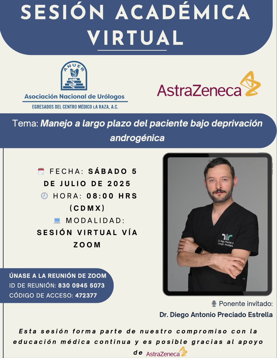Próxima sesión academica virtual
Julio 2025

Requiere de un preregistro en zoom:
us02web.zoom.us/meeting/regist…

#Anuer2026 #UrologosEgresadoslaRaza #ANUER #UrologíaMexicana