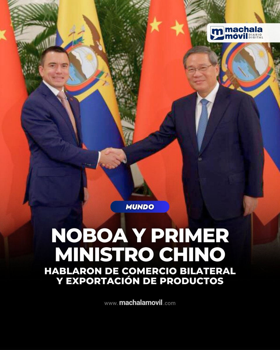 El presidente de Ecuador, Daniel Noboa, y el primer ministro chino, Li Qiang, analizaron este martes 24 de junio, en Pekín, asuntos relacionados con inversiones, el fortalecimiento del comercio bilateral y la exportación de productos no tradicionales del territorio nacional al