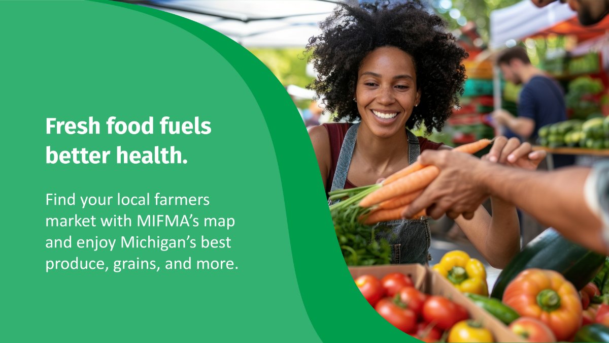 Fresh food fuels better health. Find your local farmers market with MIFMA’s map and enjoy Michigan’s best produce, grains and more here:  bit.ly/4kLlNIv #MichiganGrown #SupportLocal #EatHealthy