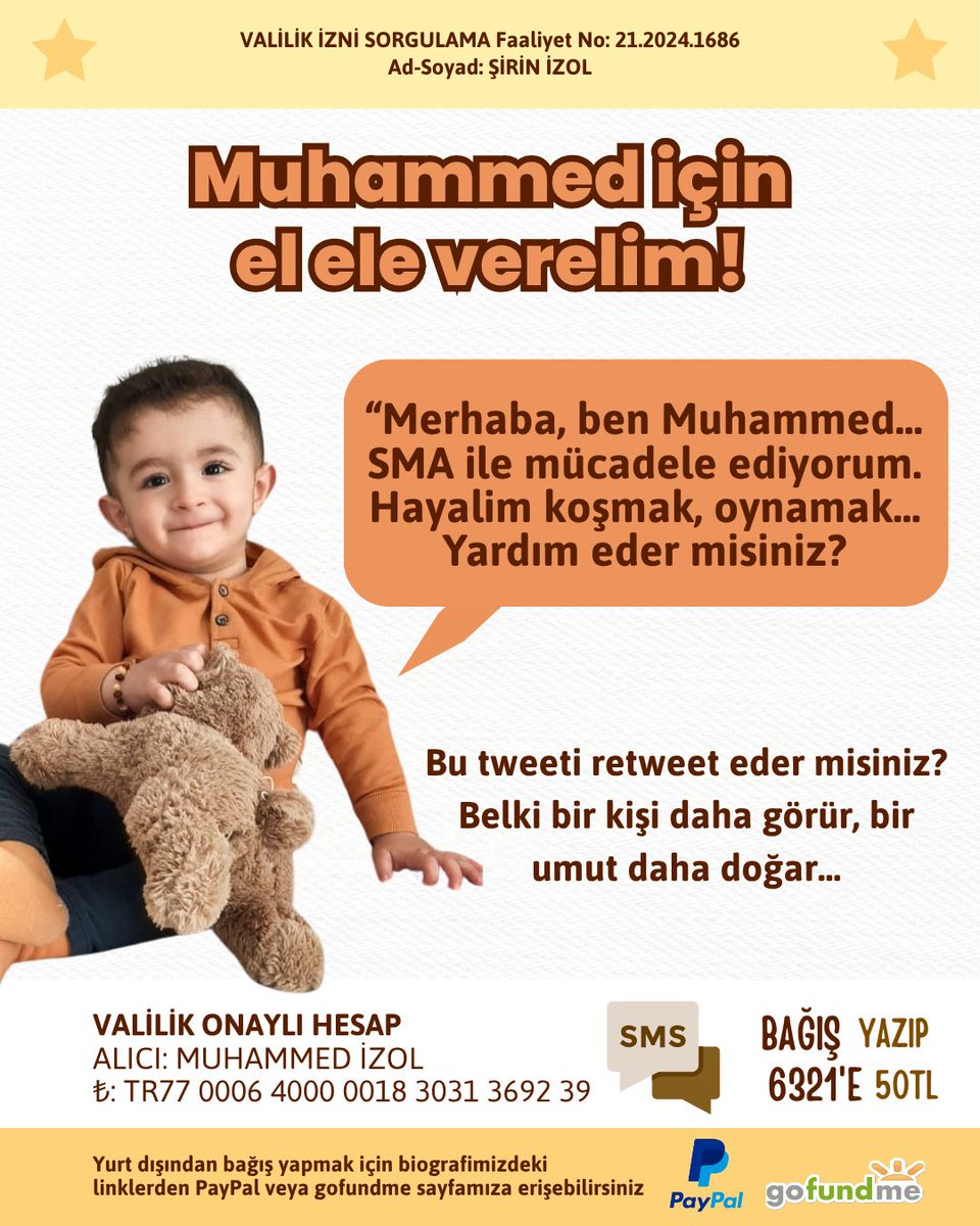 Muhammed'in hayatı bizim ellerimizde. Maddi ve manevi desteklerinize ihtiyacı var 🙏🏻 Son 10 adım. %90 da olan kampanyamıza destek olalım. Görmezden gelmeyelim