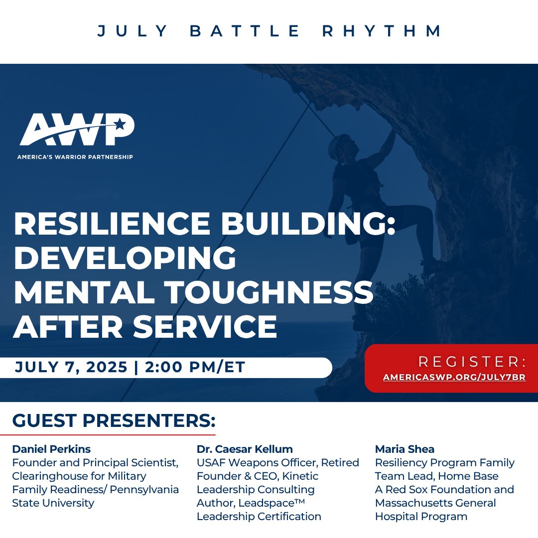 🌟 Join AWP for our July Battle Rhythm webinar on Resilience Building!

📅 Date: Monday, July 7, 2025

🕑 Time: 2:00 PM – 3:15 PM EST

🔗 Register now:
americaswp.org/July7BR