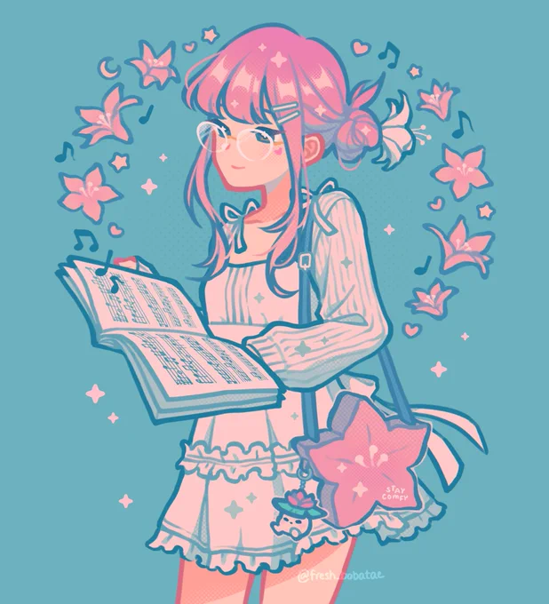 fanart gift for !! Couldn't resist drawing this after seeing her stunning photoshoot ! pink + blue is such a dreamy combo so I had a lot of fun