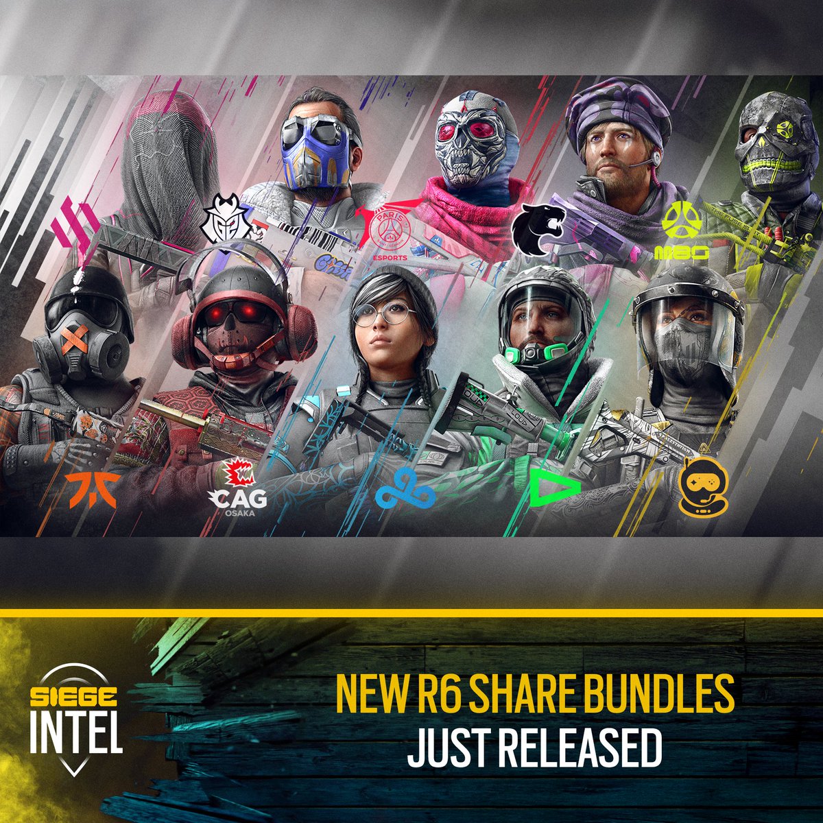 The new R6 SHARE BUNDLES have just released🤯

✅ Team BDS Nokk
✅ G2 Esports Zero
✅ PSG Talon Deimos
✅ FURIA Maverick
✅ M80 Capitao
✅ Fnatic Mute
✅ CAG Osaka Bandit
✅ Cloud9 Dokkaebi
✅ LOUD Buck
✅ Spacestation Gaming Mira

Which one is your favorite?👀