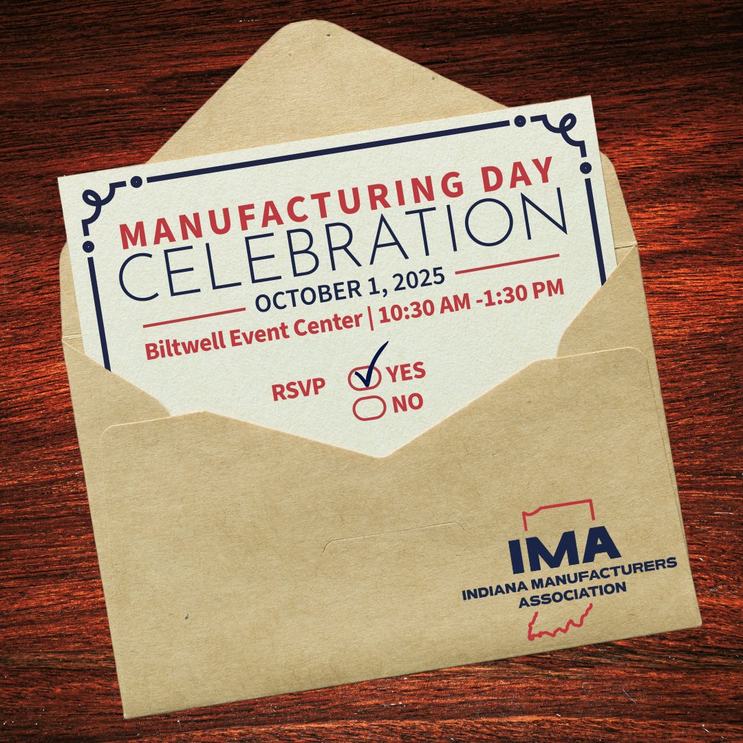 Have you RSVP’d for the IMA Manufacturing Day Celebration? We have! ✅

Join us 8/1 to:
🎉 Celebrate Indiana manufacturers &amp; their accomplishments
🤝 Connect with other supporters of the industry
💡 Expand your industry knowledge

Register today! ⬇🎟️⬇️
indianamfg.com/2025imamfgdayc…