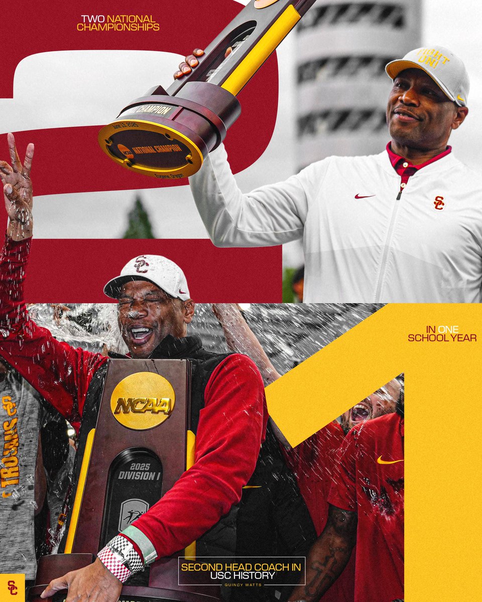 Quincy Watts is just the 2nd head coach in USC history to win two national championships in the same school year! 🏆🏆