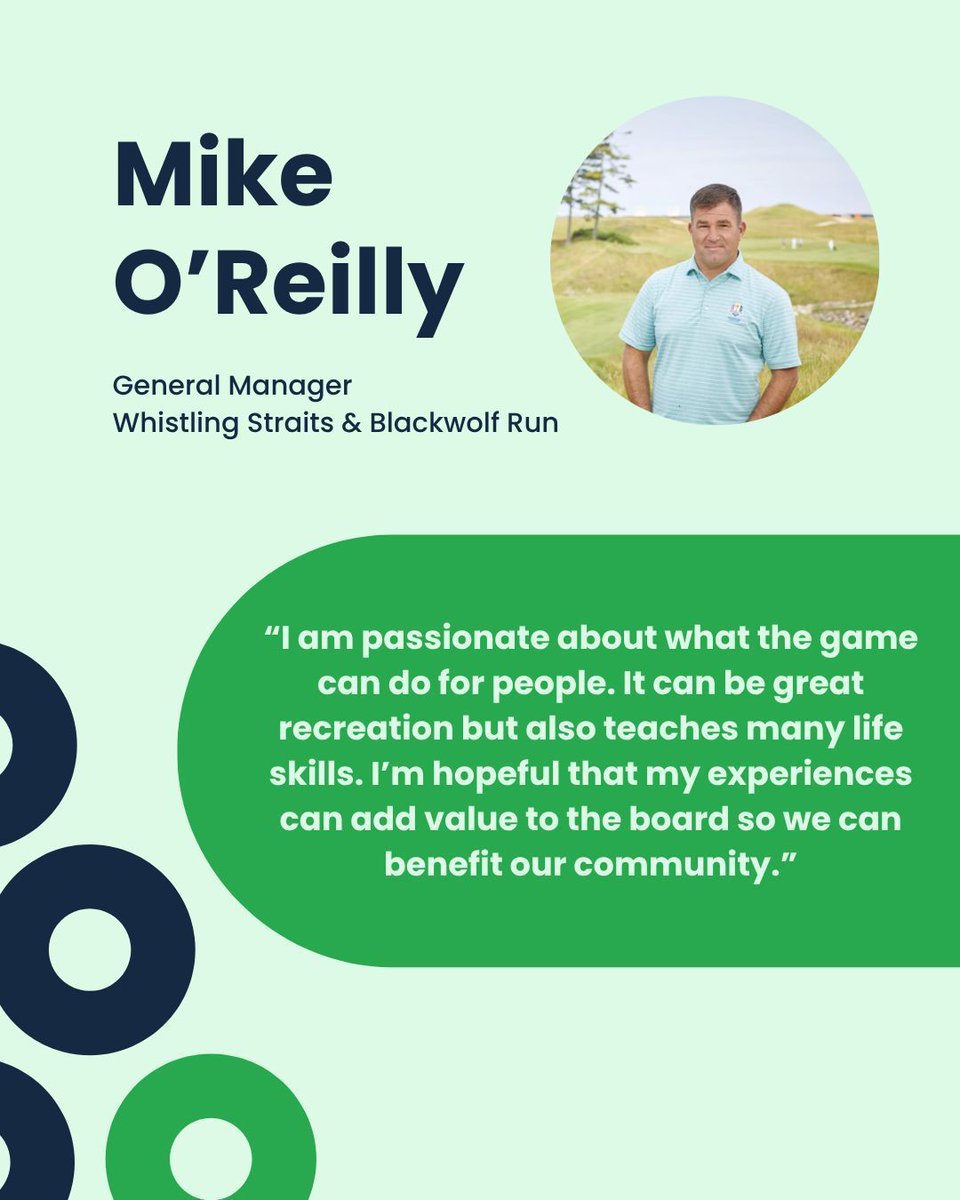 Please join us in welcoming Mike O’Reilly, General Manager at Whistling Straits &amp; Blackwolf Run, to our board!

#FirstTeeSEW | #BuildingGameChangers