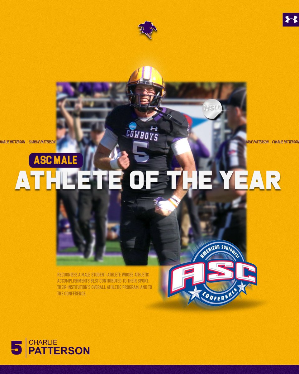 𝗔𝗦𝗖 𝗠𝗔𝗟𝗘 𝗖𝗢-𝗔𝗧𝗛𝗟𝗘𝗧𝗘 𝗢𝗙 𝗧𝗛𝗘 𝗬𝗘𝗔𝗥

Congrats to Charlie Patterson on being named an American Southwest Conference Male Athlete of the Year. He has become the first male in school history to win the award 🏆 

#HOOYAH