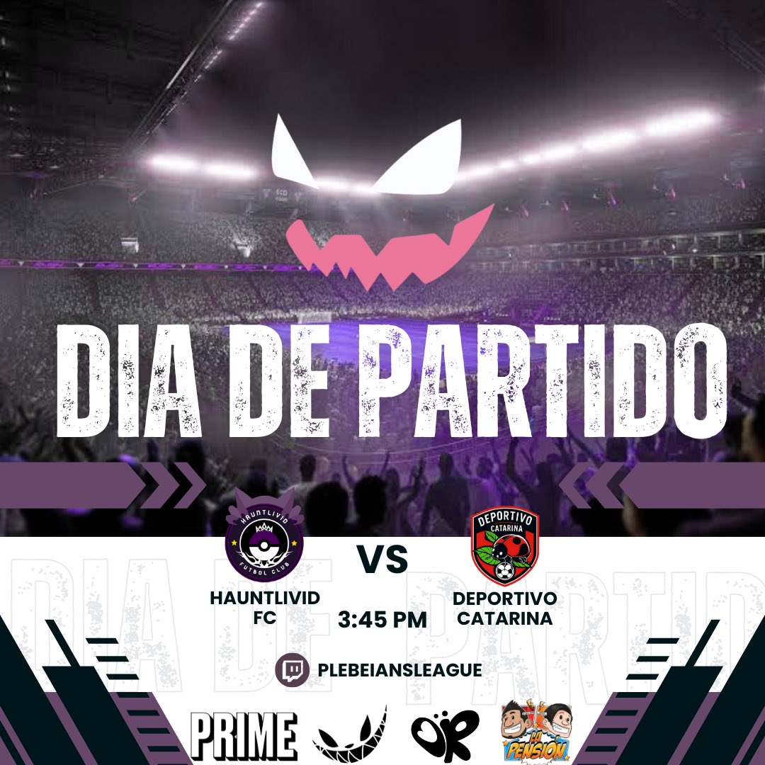 HauntLivid FC (@hauntlivid_fc) on Twitter photo DIA DE PARTIDOOOO 🟣⚽️
Segunda jornada de la Plebeians Female League, enfrentaremos al <a href="/DeporCatarina/">Deportivo Catarina</a> con el objetivo de seguir en el camino de la victoria.
Pueden seguir los partidos en el canal de Twitch de la liga 👇👇
twitch.tv/plebeiansleague
#AsALivieImLivid DIA DE PARTIDOOOO 🟣⚽️
Segunda jornada de la Plebeians Female League, enfrentaremos al <a href="/DeporCatarina/">Deportivo Catarina</a> con el objetivo de seguir en el camino de la victoria.
Pueden seguir los partidos en el canal de Twitch de la liga 👇👇
twitch.tv/plebeiansleague
#AsALivieImLivid