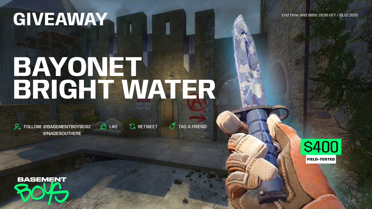 Nades Out Here (@nadesouthere) on Twitter photo 💸$400 Bayonet Bright Water Knife Giveaway!🗡️
📢To Enter:
♥️Like & Retweet This Post🔁
☑️Follow <a href="/NadesOutHere/">Nades Out Here</a> + <a href="/BasementBoysCS2/">BASEMENT BOYS</a>
⬇️Tag a Friend Below🙋
⏰Giveaway Ends in 7 Days
#CS2 #CS2Giveaway 💸$400 Bayonet Bright Water Knife Giveaway!🗡️
📢To Enter:
♥️Like & Retweet This Post🔁
☑️Follow <a href="/NadesOutHere/">Nades Out Here</a> + <a href="/BasementBoysCS2/">BASEMENT BOYS</a>
⬇️Tag a Friend Below🙋
⏰Giveaway Ends in 7 Days
#CS2 #CS2Giveaway