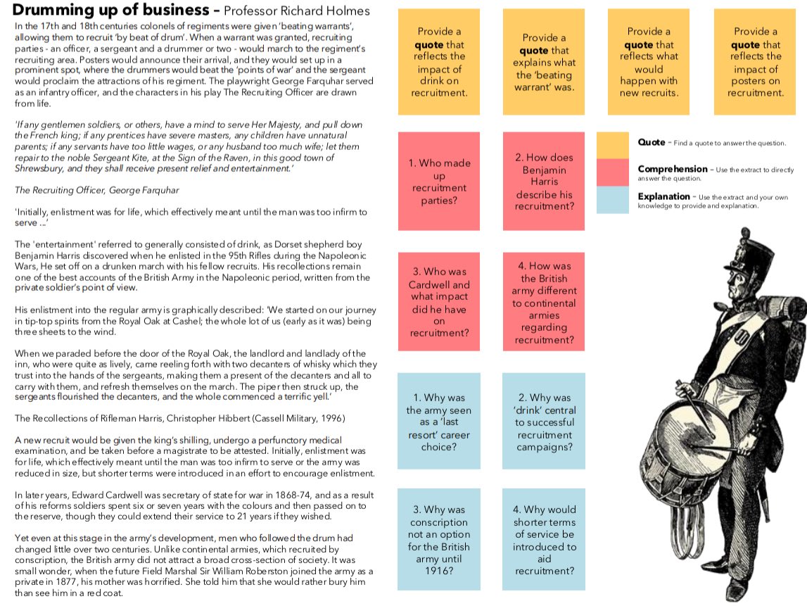 mrfitzhist's tweet image. Looking to adapt how students engage with extracts by varied approaches to guarantee thorough reading. Start with scanning for quotes, read to answer comprehension questions and then combine the extract with own knowledge to provide explanations. #historyteacher