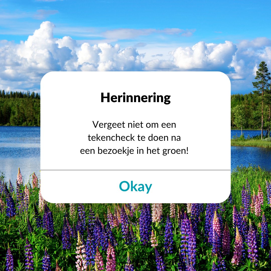 🌞Het is zomer. Ook al zijn teken het hele jaar actief, de zomer is het seizoen waarin controleren echt belangrijk is.

☘ Ga jij naar het bos, naar het strand, of maak je een fietstochtje? Het is belangrijk om je bij thuiskomst te contoleren op teken. Teken kunnen de ziekte van