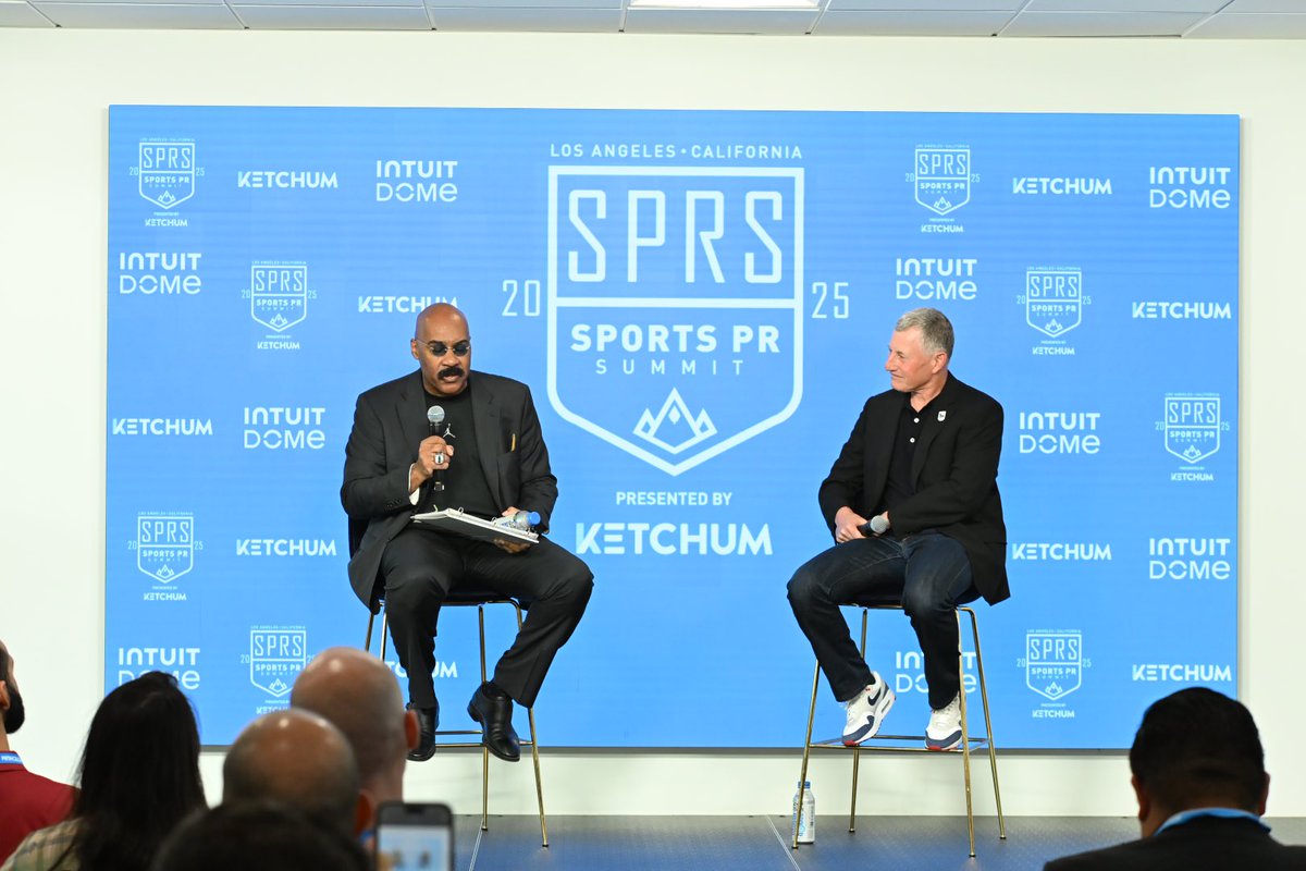 John Slusher, CEO of U.S. Olympic &amp; Paralympic Properties, on stage with <a href="/VadaManager/">Vada O. Manager</a> <a href="/SportsPRSummit/">SportsPRSummit</a> <a href="/IntuitDome/">Intuit Dome</a> in Los Angeles. #LA28 #Nike #SportsPRSummit