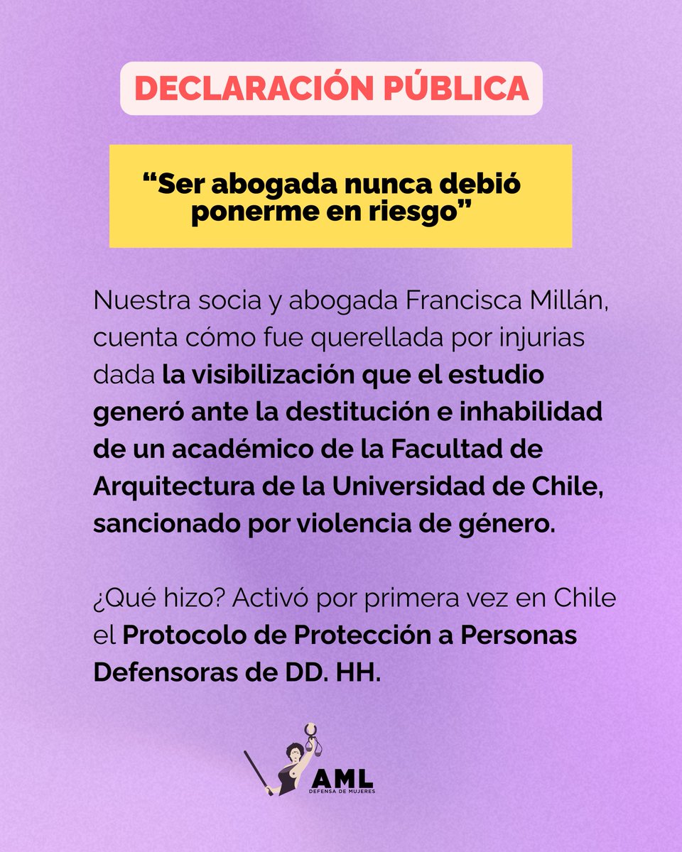 🛑Nuestra socia y abogada <a href="/FranMillanZ/">Francisca Millán Zapata</a> relata su experiencia activando el protocolo —por primera vez en Chile— de Protección a Personas Defensoras de DD. HH.
Declaración completa: instagram.com/p/DLSwpUTNTGI/…