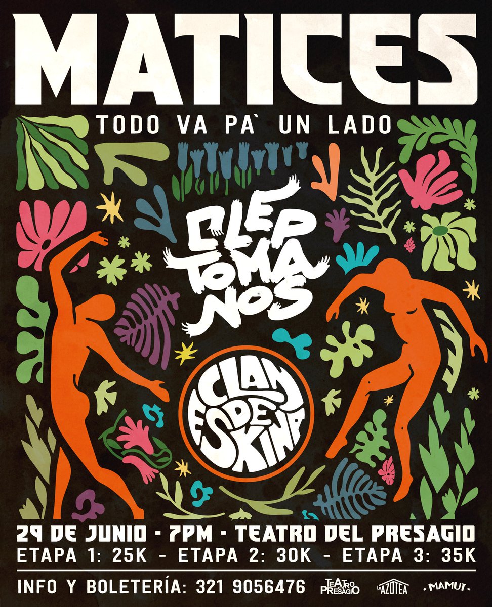 📣 Clandeskina en vivo este domingo 29 de Junio !

Clandeskina + Cleptómanos en el Teatro Del Presagio

Boletería enEtapa 2:
$30k hasta el 28 de junio

👉🏼Etapa 3
$35 precio final en taquilla

Las entradas las conseguís en el 📲321 9056476 o por inbox.
No te quedés por fuera !