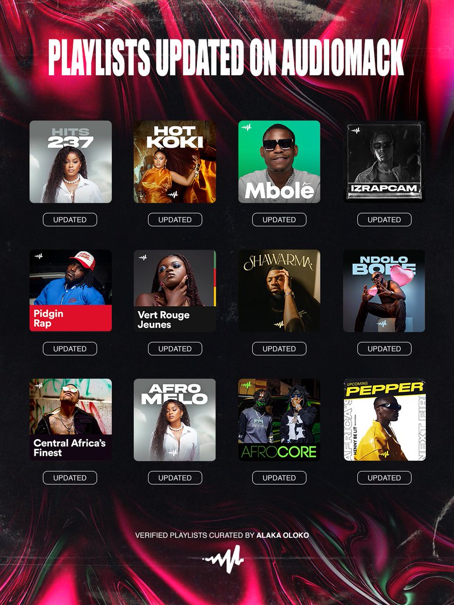 Vibrant music from 🇨🇲 &amp; Africa in our verified playlists on <a href="/audiomackafrica/">Audiomack Africa</a>, featuring: <a href="/mimieofficielle/">SHEVOLUTION 20 JUIN</a>, Kratos, @enjr_officiel, <a href="/yungtimemuzik/">Yung Time</a>, <a href="/officialazaah/">Azaah</a>, <a href="/najeme__/">NAJEME</a>, @numerica237, EPIC Sbk, <a href="/HimraOfficiel/">1X BIG AKA FOR AKA KAI</a>, @hennybelit &amp; more 🔥

🎧 : audiomack.com/alakaoloko

#AOplug 🔌