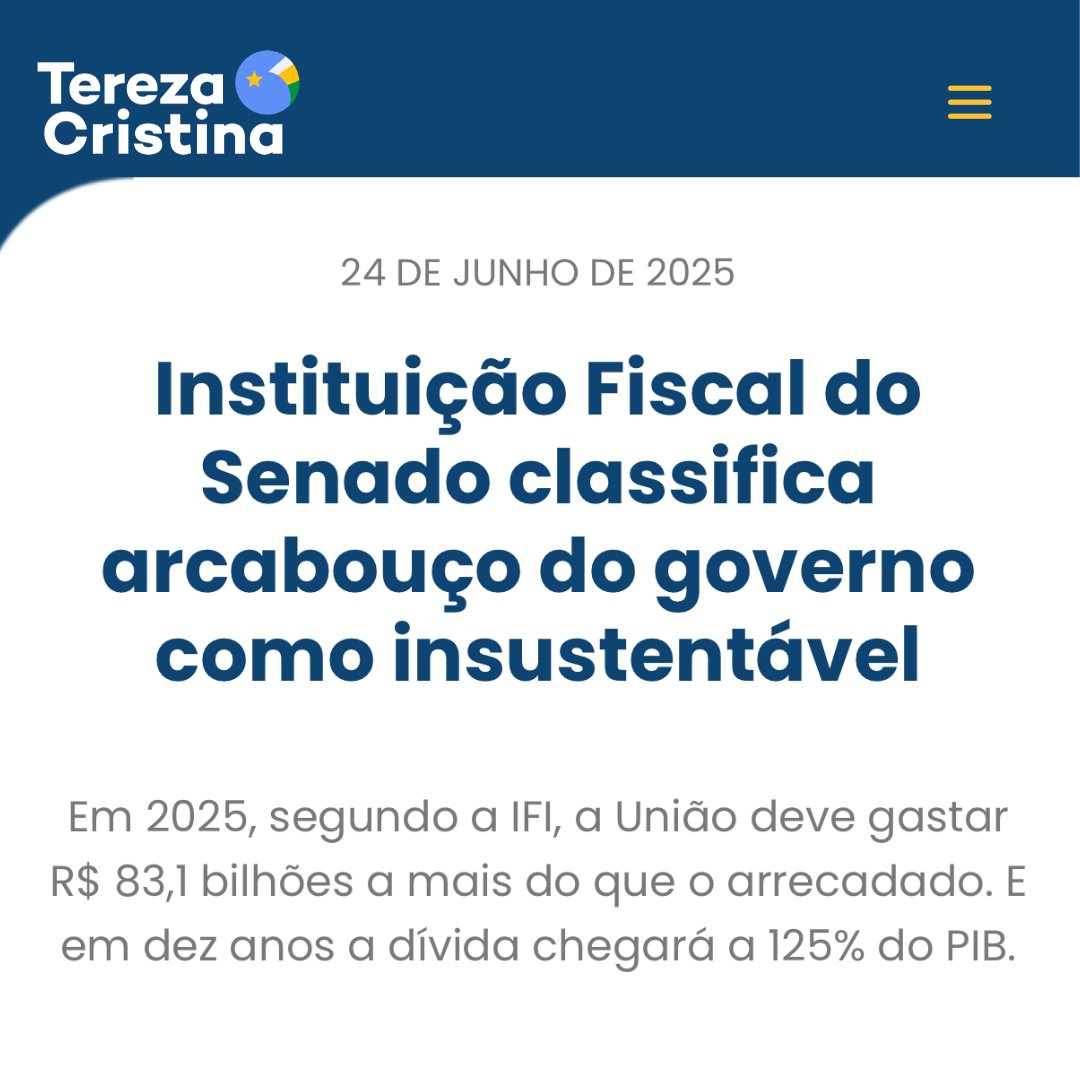 TerezaCrisMS's tweet image. Alerta: regras fiscais insustentáveis! Desde 2023 digo que o "arcabouço", contra o qual votei, era uma armadilha. O governo Lula 3 falha em conter a gastança. Precisamos de reforma profunda, não de mais impostos! #CriseFiscal #Brasil