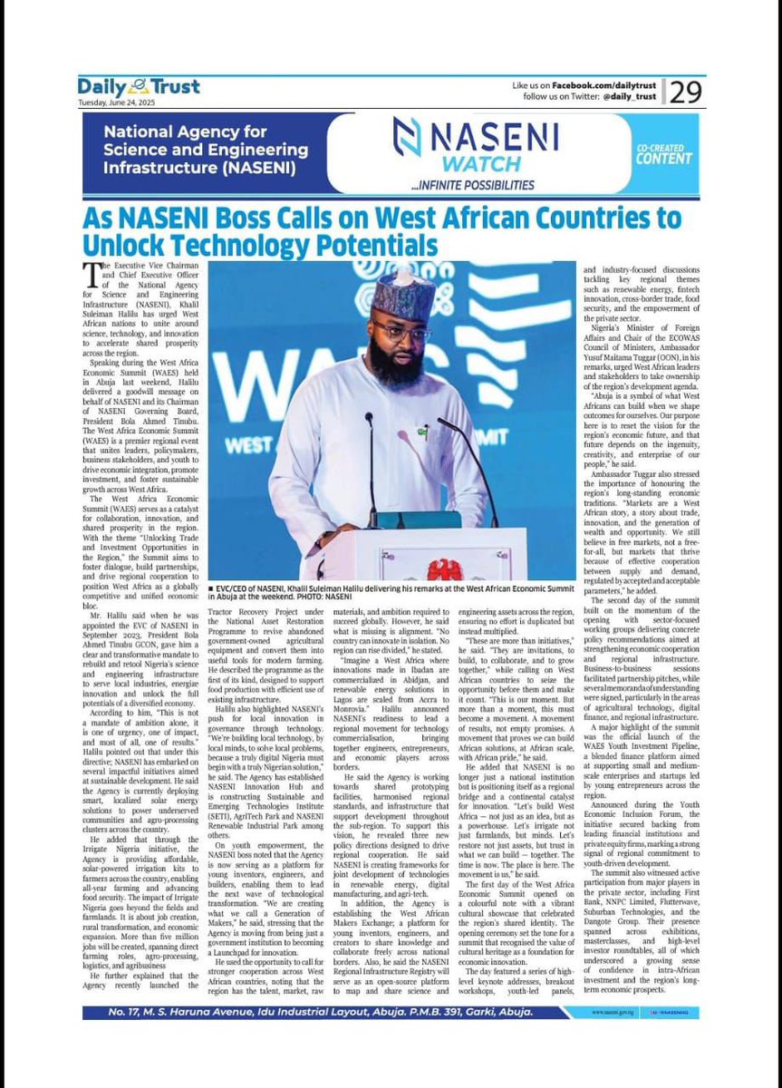 As NASENI Boss Calls On West African Countries To Unlock Technology Potentials

According to him, “This is not a mandate of ambition alone, it is one of urgency, one of impact, and most of all, one of results.” <a href="/KSHalilu/">Khalil Halilu</a> pointed out that under this directive; <a href="/NASENIHQ/">NASENI</a> has