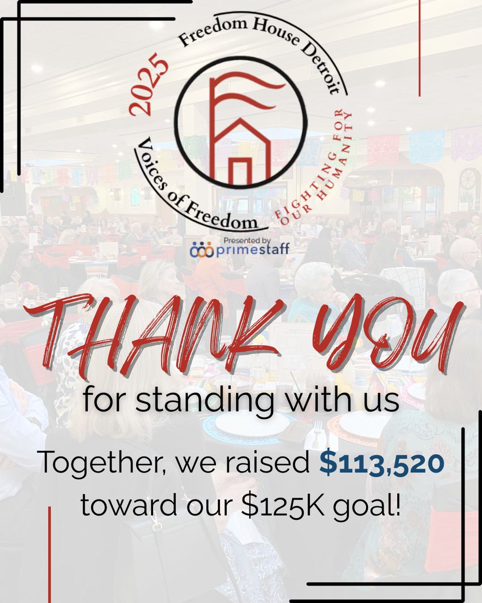 Thank you for making Voices of Freedom such a powerful evening. Together, we raised $113,520 toward our $125K goal. Your support brings hope and dignity to those we serve. Our work isn’t done—help us keep fighting for our humanity. #FreedomHouseDetroit #VoicesOfFreedom