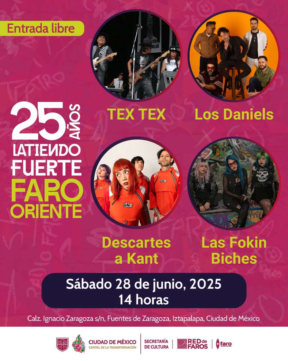 La #FAROdeOriente cierra sus conciertos por el #25Aniversario con TEX TEX + Los Daniels + Descartes a Kant + Las Fokin Biches 

Sábado 28 de Junio | 14 horas | Explanada

#25AñosLatiendoFuerte 
#25AñosFAROdeOriente #AniversarioFAROdeOriente