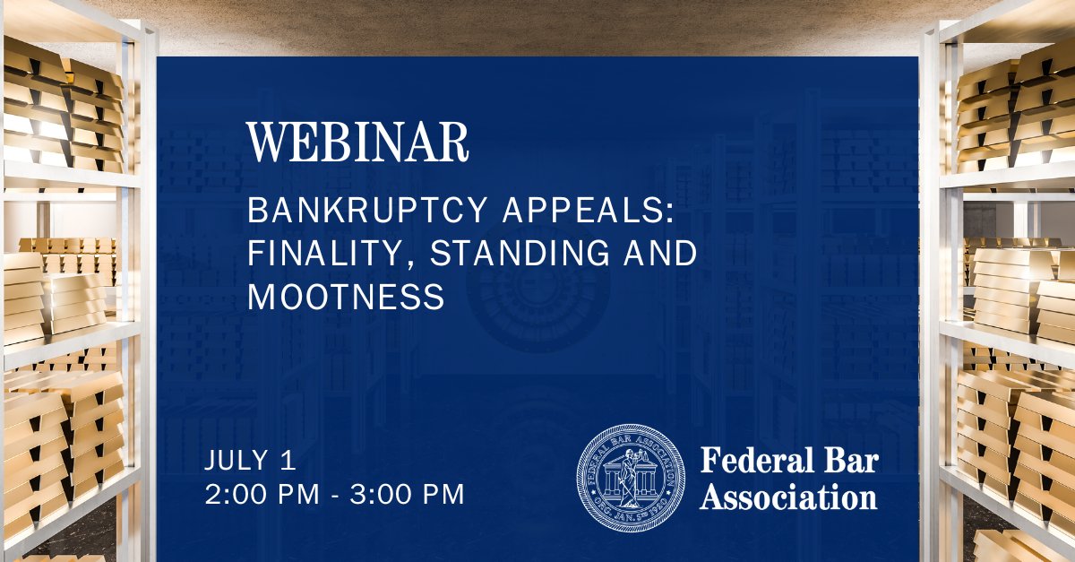 This CLE will discuss finality, standing; and mootness, three complex areas that have led to a great deal of litigation and a number of recent appellate cases. 
The presentation will focus on the key Supreme Court and Court of Appeals cases.
Register now: fedbar.org/event/webinar-…