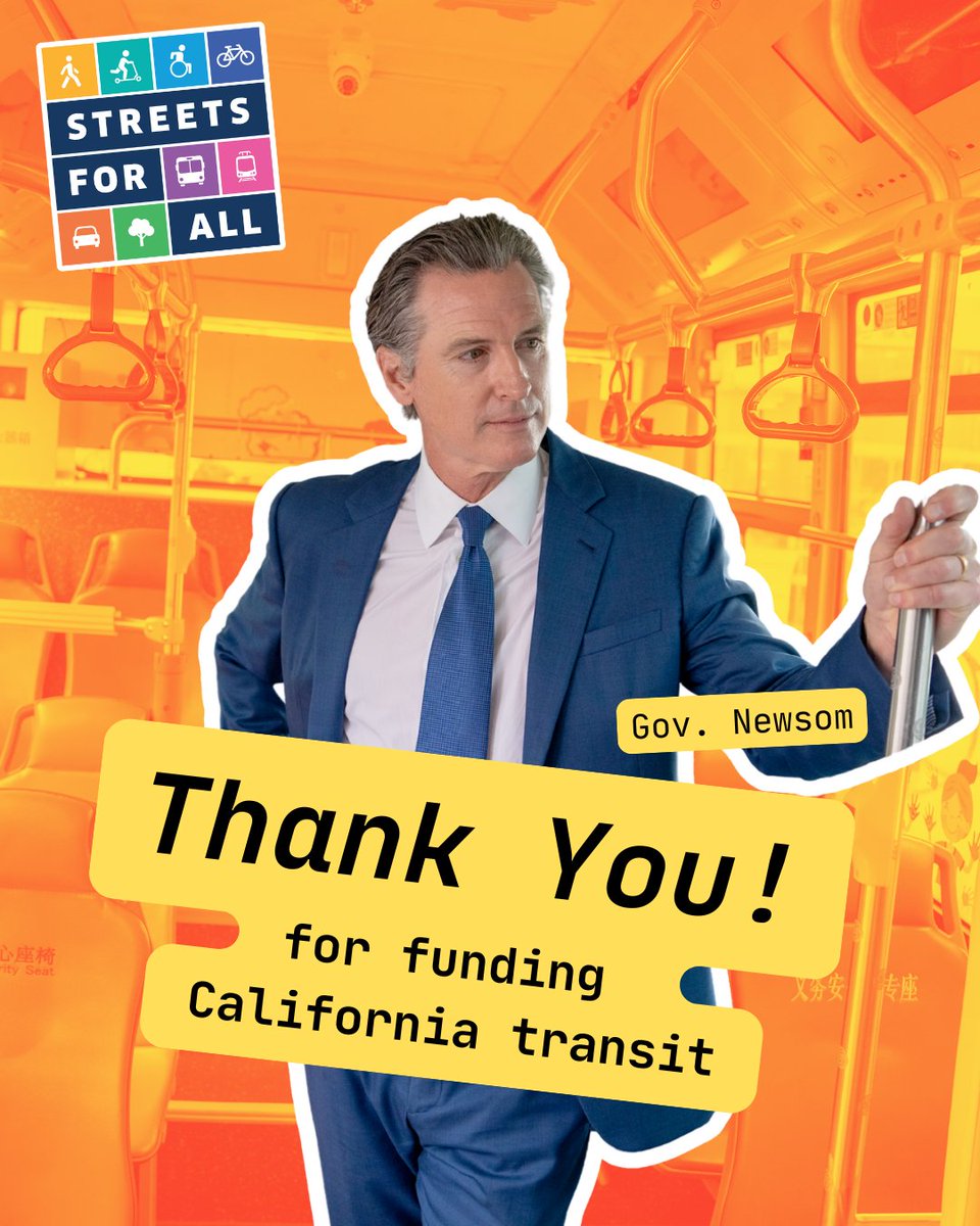 streetsforall's tweet image. Thank you @GavinNewsom for funding California transit in this year’s budget!!!!
