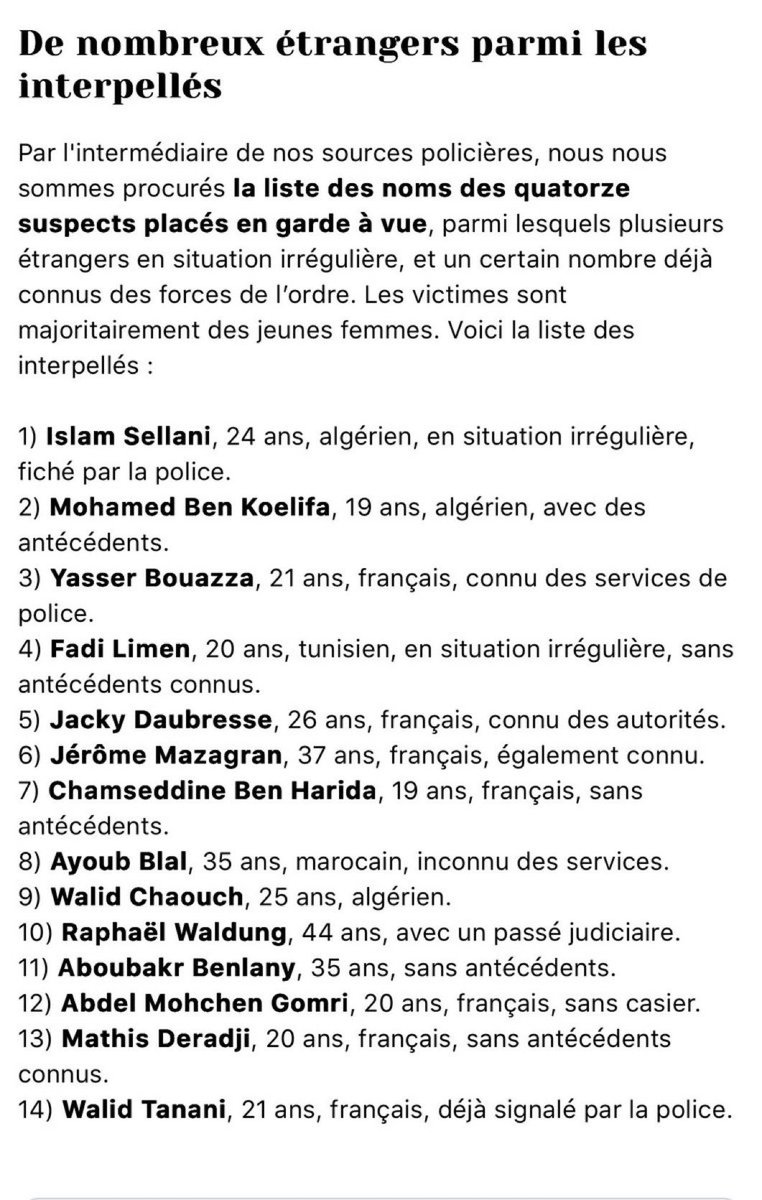 In Francia, polemiche per la scelta del sito FrontieresMedia di pubblicare i nomi dei 14 arrestati, sospettati di avere punto con delle siringhe numerose donne durante la Festa della Musica. Tra i presunti aggressori, diversi stranieri irregolari, alcuni già noti alle forze