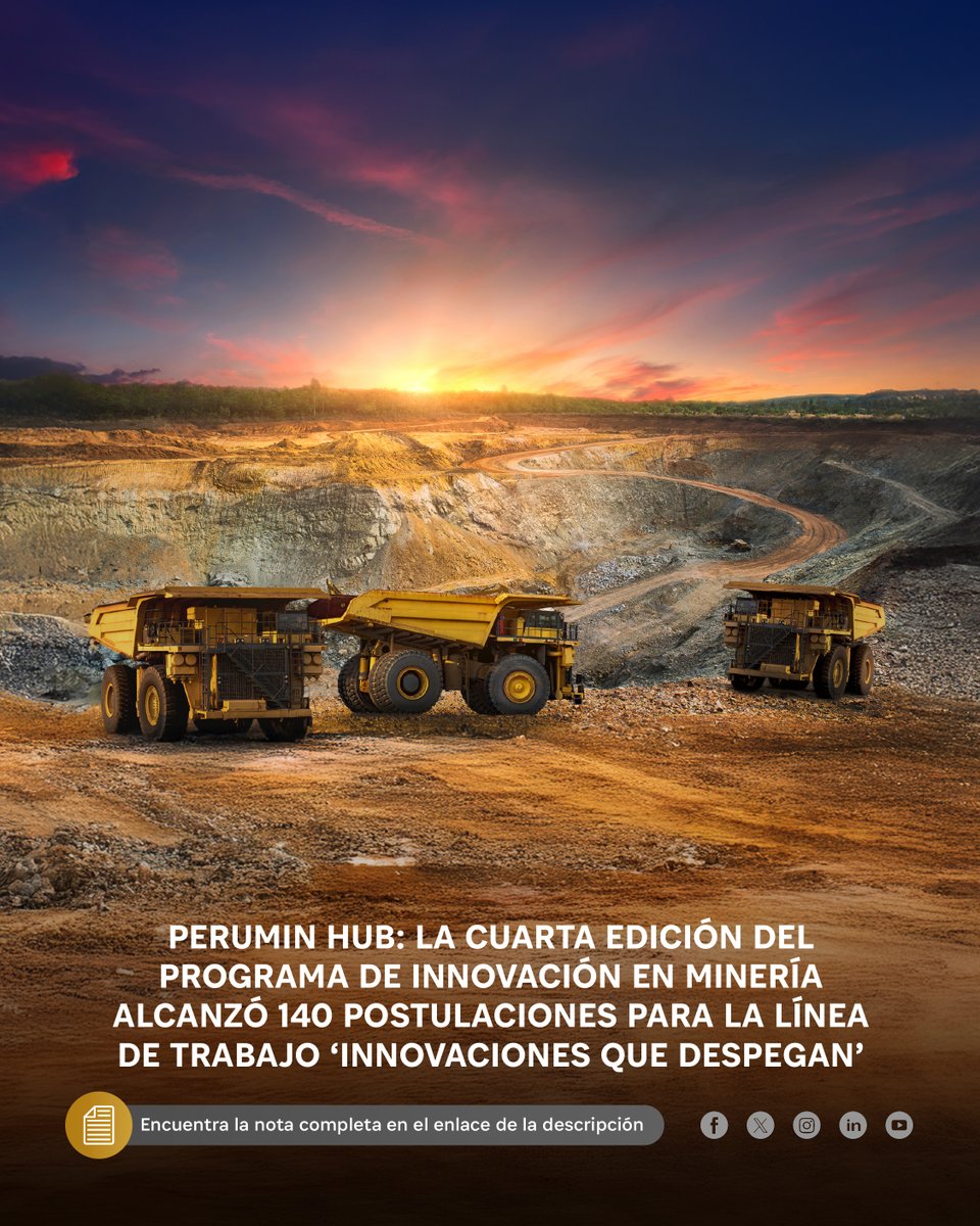 IIMPOficial's tweet photo. 📌 #PERUMINHub: La cuarta edición del programa de innovación en minería alcanzó 140 postulaciones para la línea de trabajo ‘Innovaciones que despegan’.
- Entérate más aquí: 👇
https://t.co/W44zgr70b0 https://t.co/WmcCxtDEL7